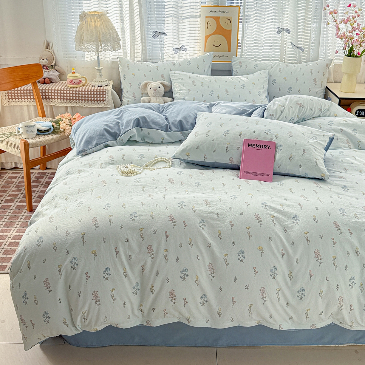 91家纺网 家纺一手货源 找家纺 名品家纺 2026新款古法水洗仿棉云感纱四件套 提供买家秀 雨沫