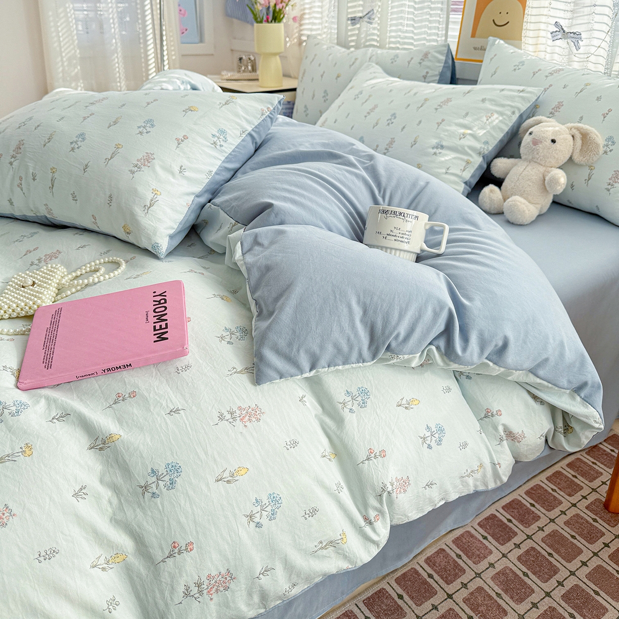 91家纺网 家纺一手货源 找家纺 名品家纺 2026新款古法水洗仿棉云感纱四件套 提供买家秀 雨沫