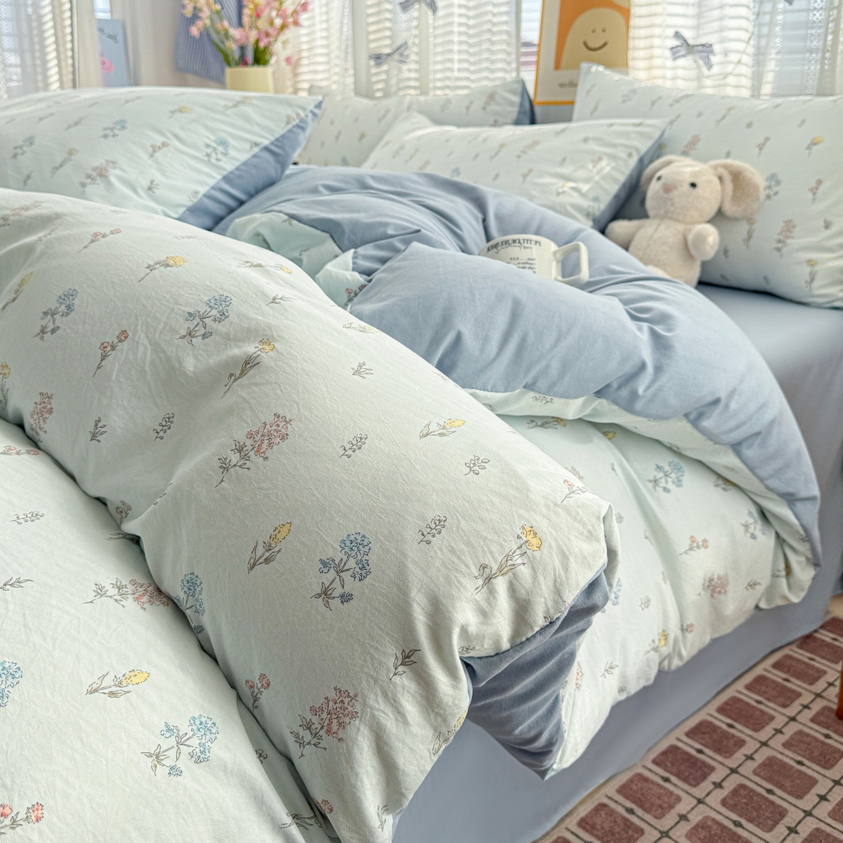 91家纺网 家纺一手货源 找家纺 名品家纺 2026新款古法水洗仿棉云感纱四件套 提供买家秀 雨沫