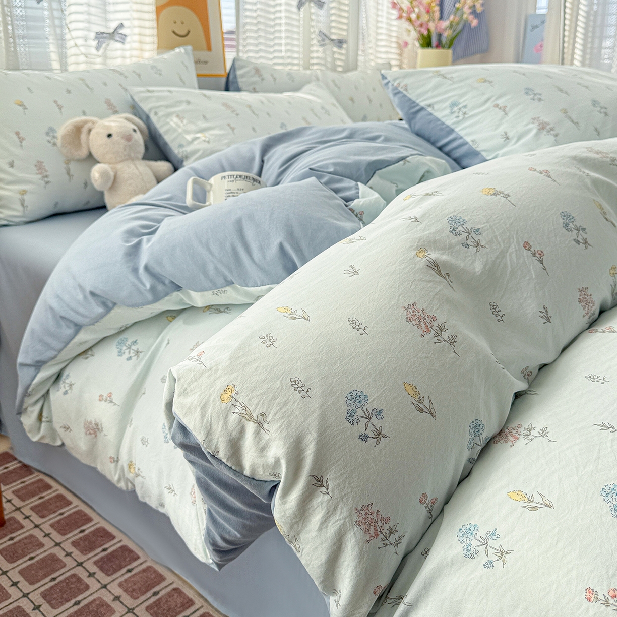 91家纺网 家纺一手货源 找家纺 名品家纺 2026新款古法水洗仿棉云感纱四件套 提供买家秀 雨沫