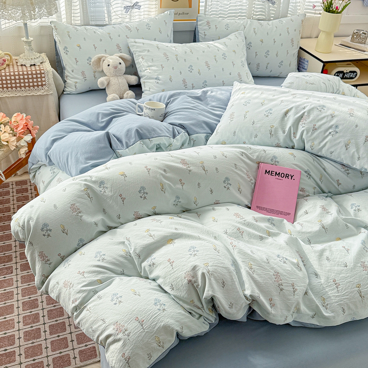 91家纺网 家纺一手货源 找家纺 名品家纺 2026新款古法水洗仿棉云感纱四件套 提供买家秀 雨沫