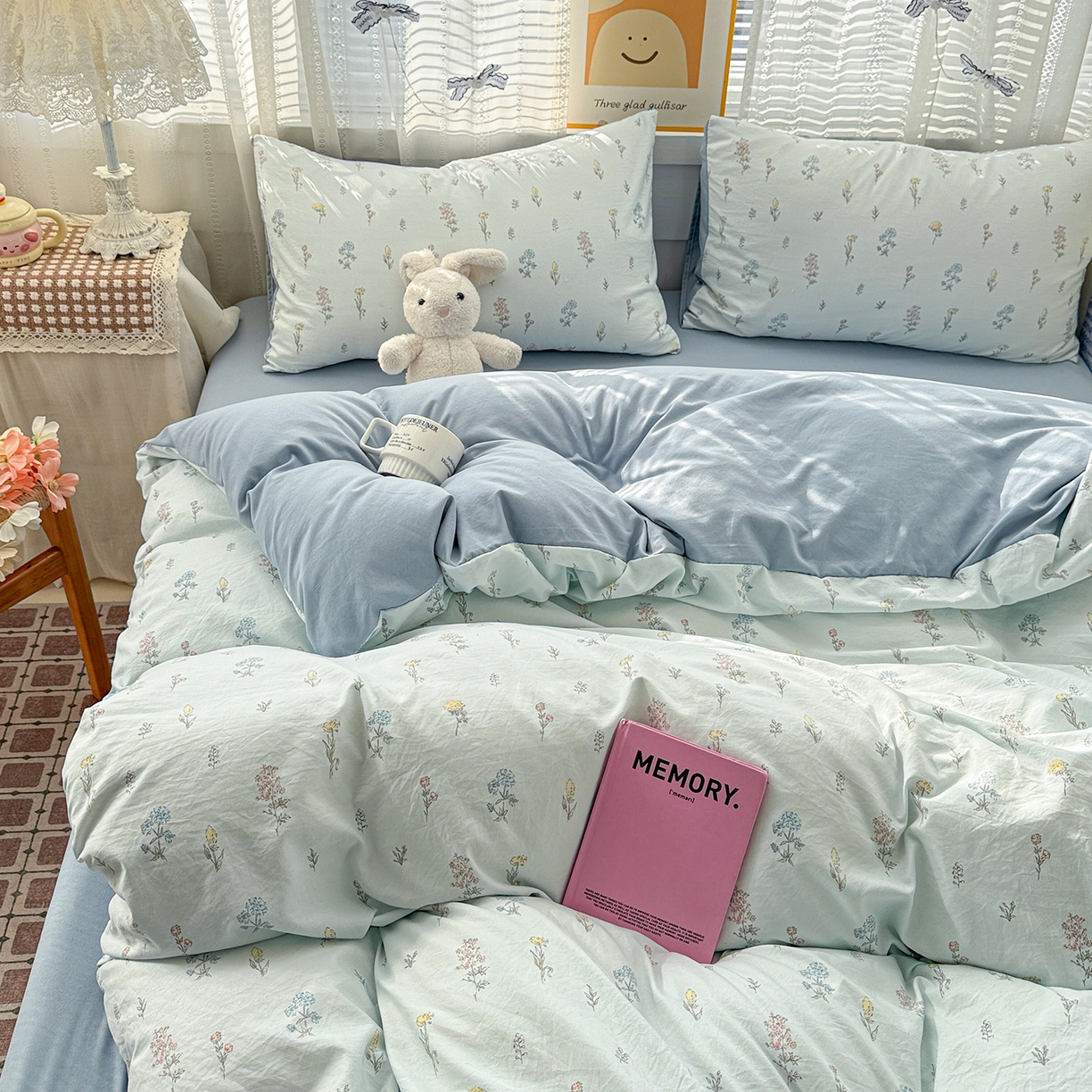 91家纺网 家纺一手货源 找家纺 名品家纺 2026新款古法水洗仿棉云感纱四件套 提供买家秀 雨沫