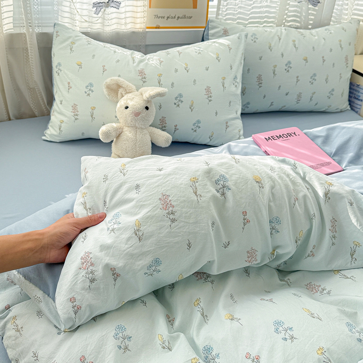 91家纺网 家纺一手货源 找家纺 名品家纺 2026新款古法水洗仿棉云感纱四件套 提供买家秀 雨沫