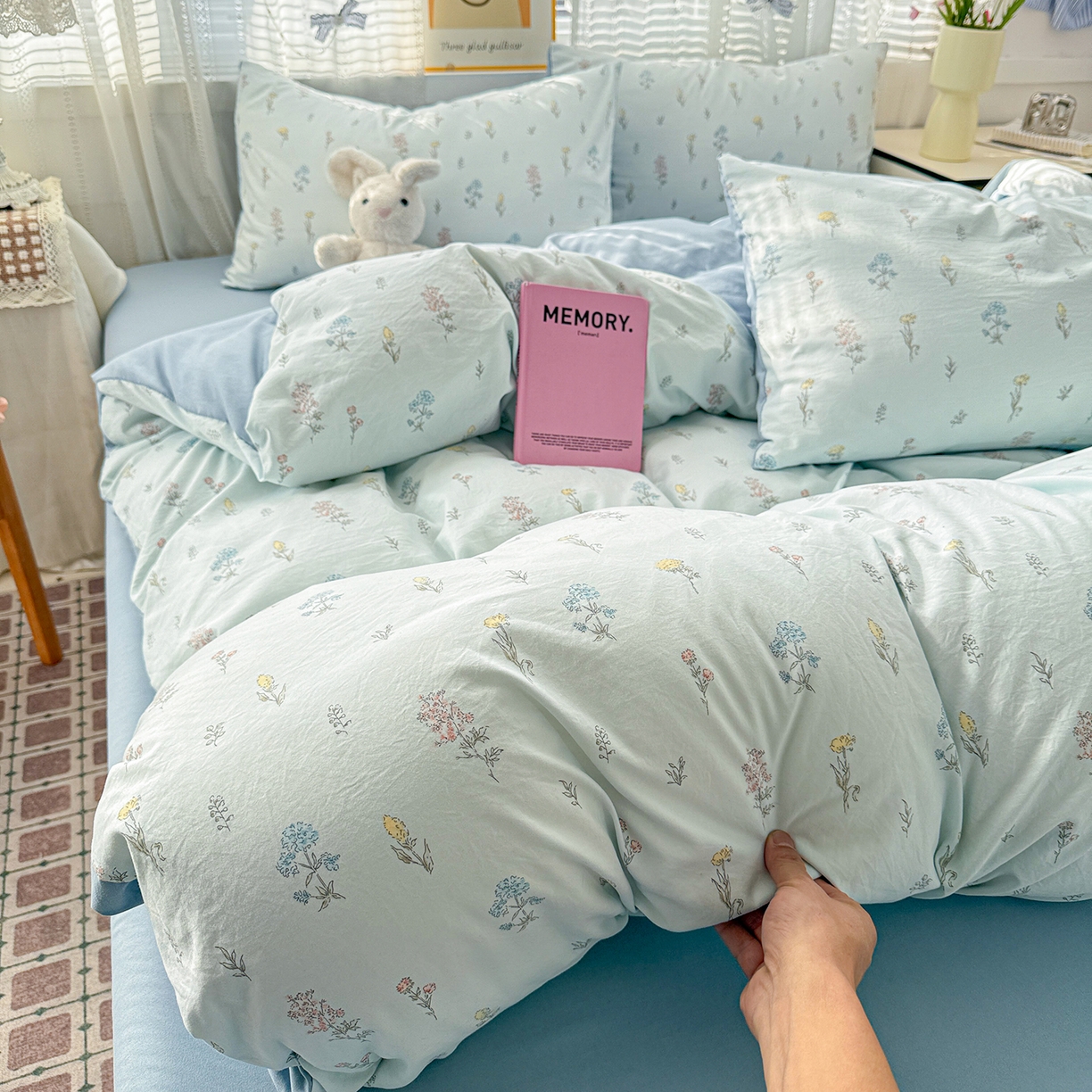 91家纺网 家纺一手货源 找家纺 名品家纺 2026新款古法水洗仿棉云感纱四件套 提供买家秀 雨沫