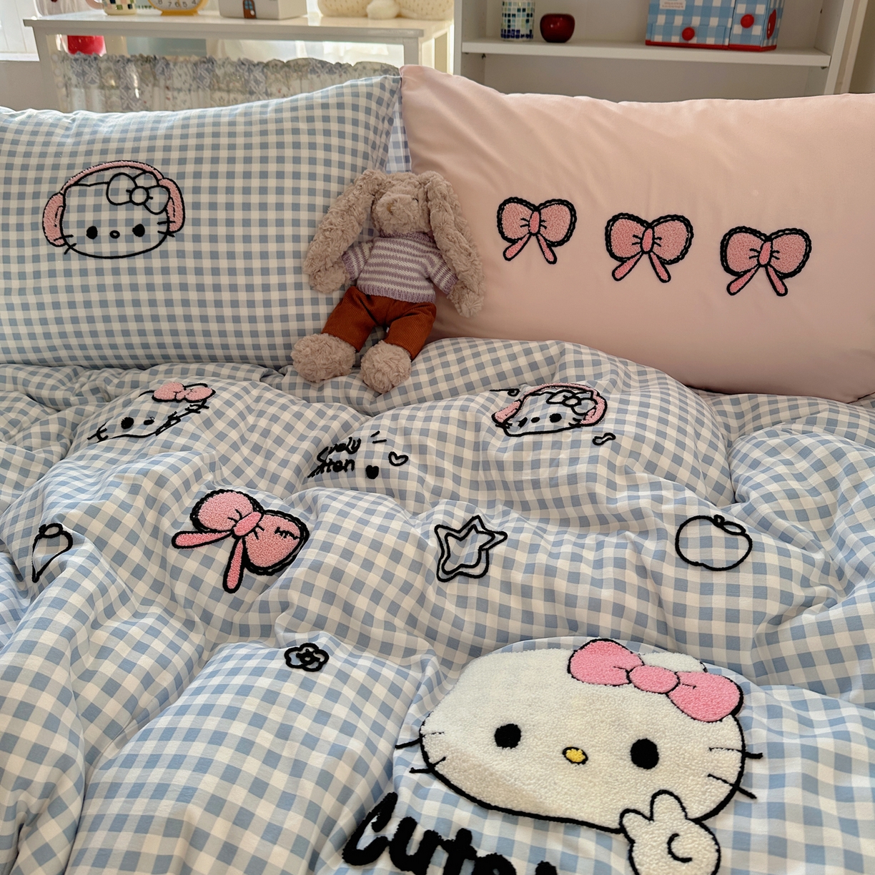 91家纺网 家纺一手货源 找家纺 初念 2026新款2026超软糯可爱系毛巾绣四件套系列提供买家秀 音乐格猫咪