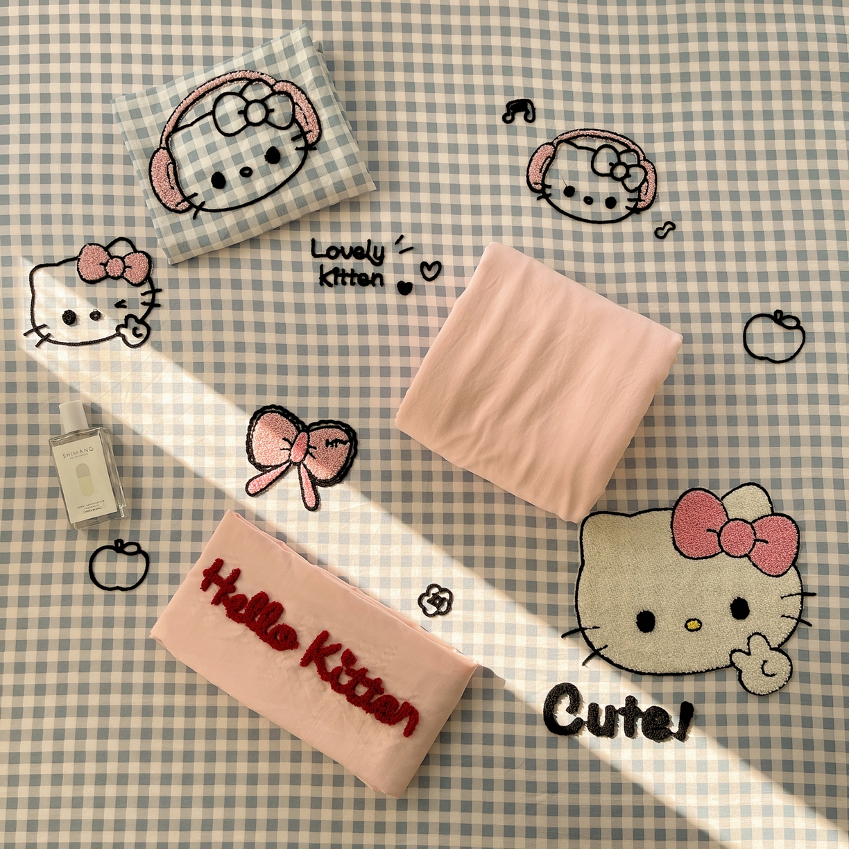 91家纺网 家纺一手货源 找家纺 初念 2026新款2026超软糯可爱系毛巾绣四件套系列提供买家秀 音乐格猫咪