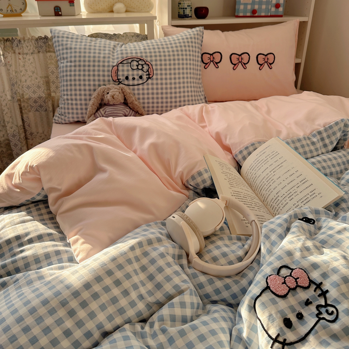 91家纺网 家纺一手货源 找家纺 初念 2026新款2026超软糯可爱系毛巾绣四件套系列提供买家秀 音乐格猫咪