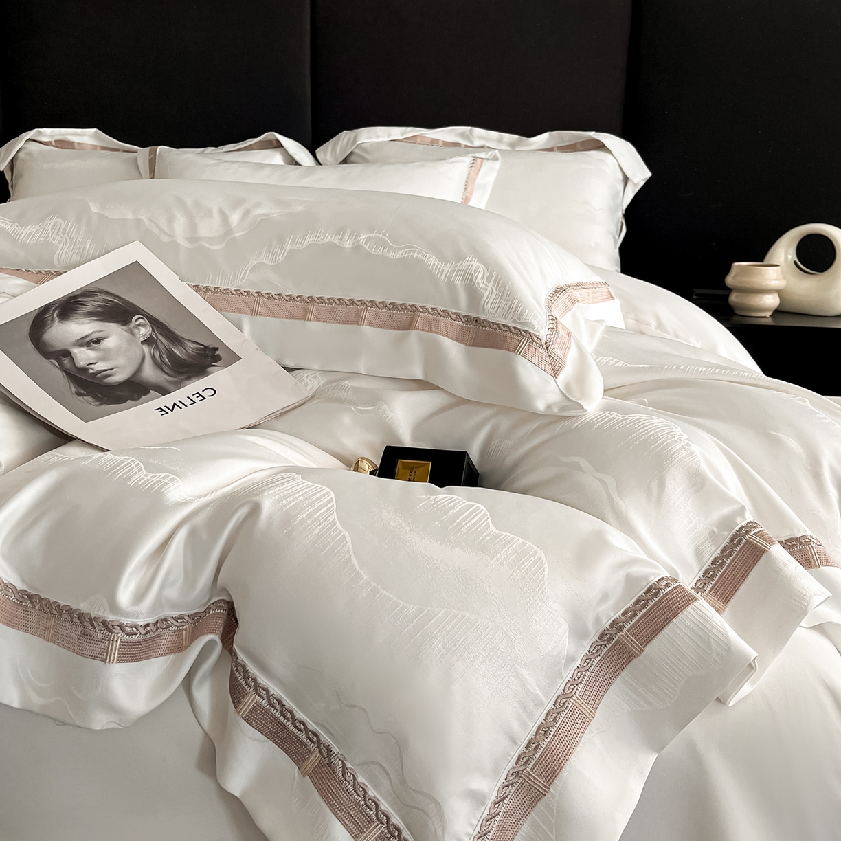 91家纺网 家纺一手货源 找家纺 置顶家纺 2026春夏新款亲肤提花四件套-山峦 山峦-米月白