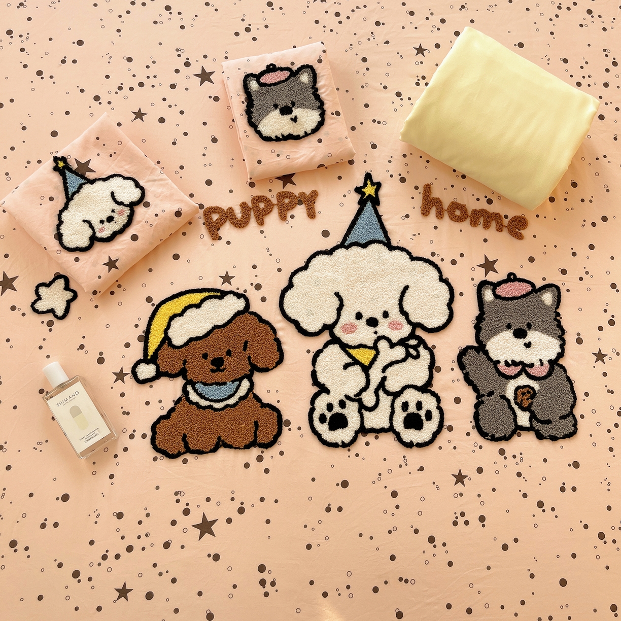 91家纺网 家纺一手货源 找家纺 初念 2026新款2026超软糯可爱系毛巾绣四件套系列提供买家秀 真诚小狗