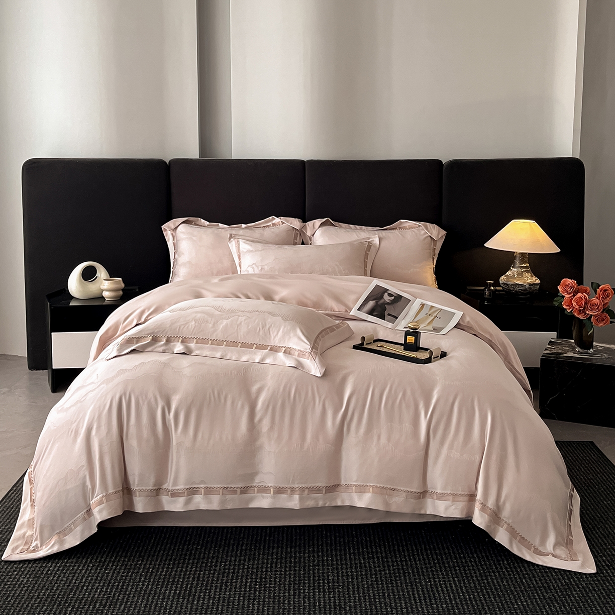 置顶家纺 2026春夏新款亲肤提花四件套-山峦 山峦-肉粉