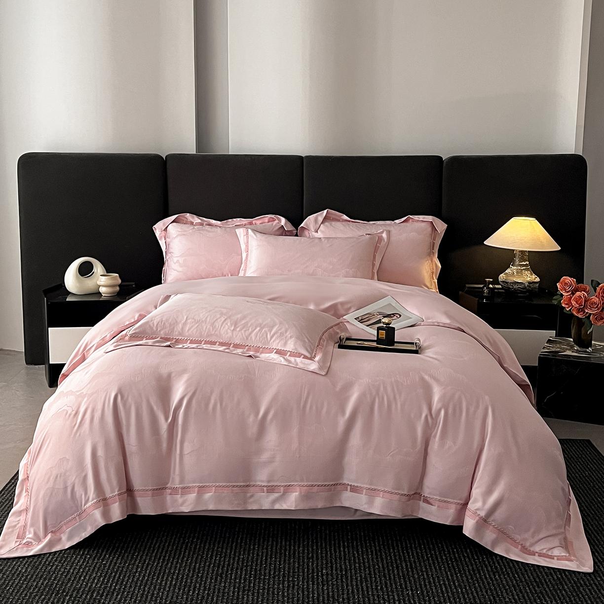 置顶家纺 2026春夏新款亲肤提花四件套-山峦 山峦-浅豆沙