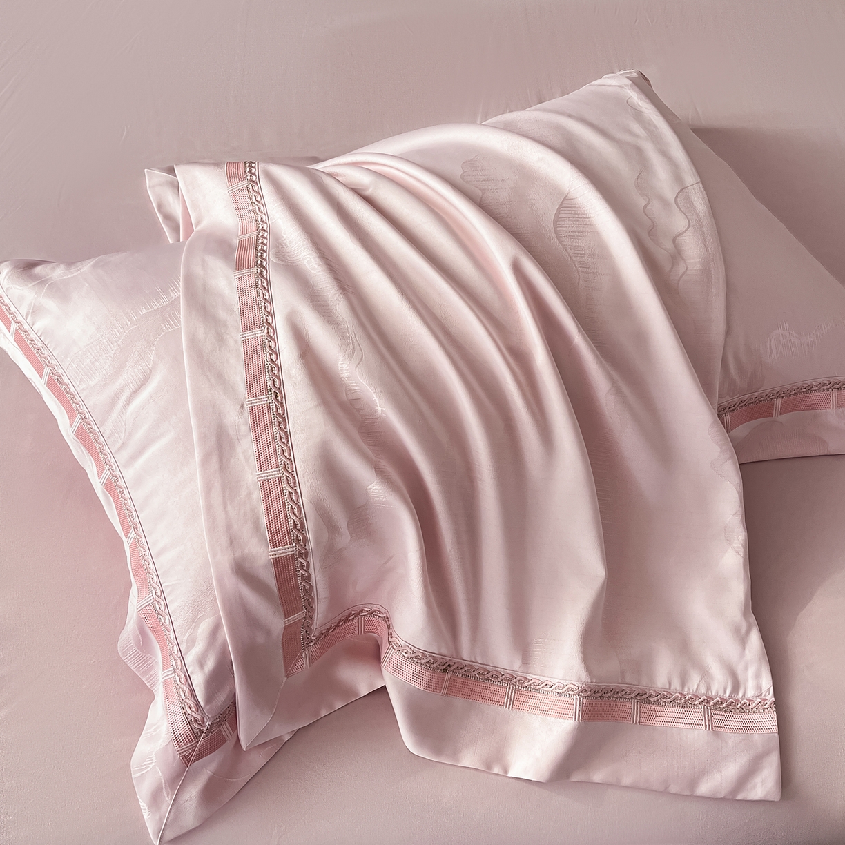 91家纺网 家纺一手货源 找家纺 置顶家纺 2026春夏新款亲肤提花四件套-山峦 山峦-浅豆沙