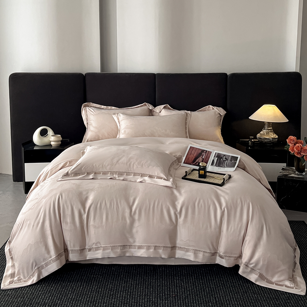 置顶家纺 2026春夏新款亲肤提花四件套-山峦 山峦-米灰