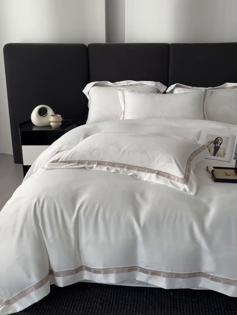 91家纺网 家纺一手货源 找家纺 置顶家纺 2026春夏新款亲肤提花四件套-山峦 山峦-米月白