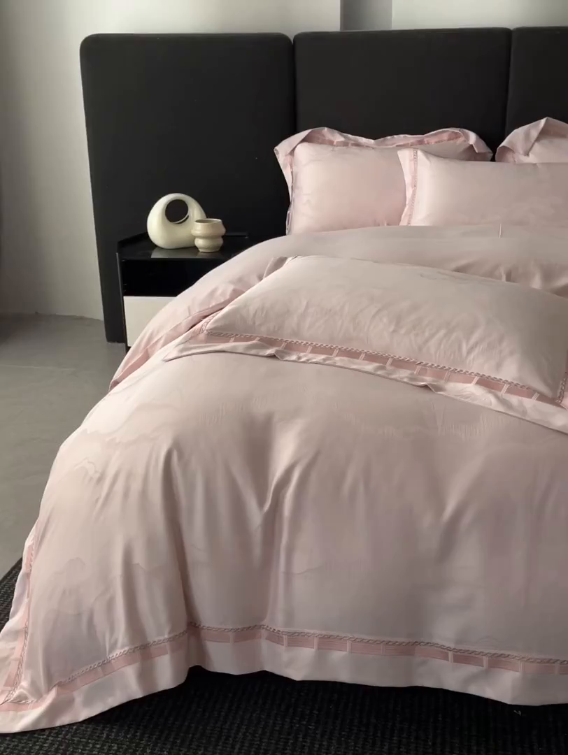 91家纺网 家纺一手货源 找家纺 置顶家纺 2026春夏新款亲肤提花四件套-山峦 山峦-浅豆沙