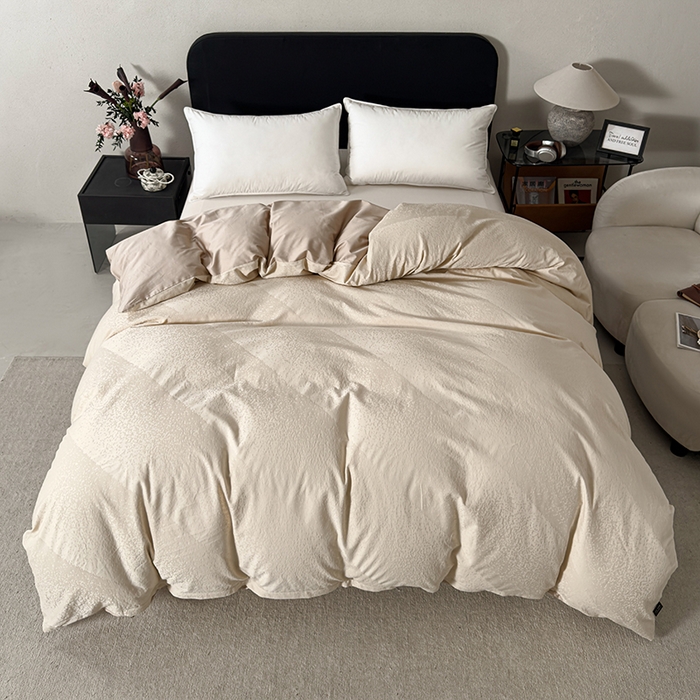 91家纺网 家纺一手货源 找家纺 富馨莱 2026新款100支长绒棉色织大提花四件套单品被套系列 爱庭-燕麦烤茶