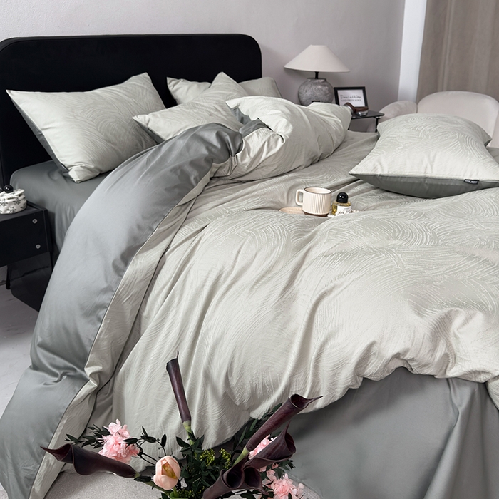 91家纺网 家纺一手货源 找家纺 富馨莱 2026新款100支长绒棉色织大提花四件套单品枕套系列 凤鸣-雪松绿