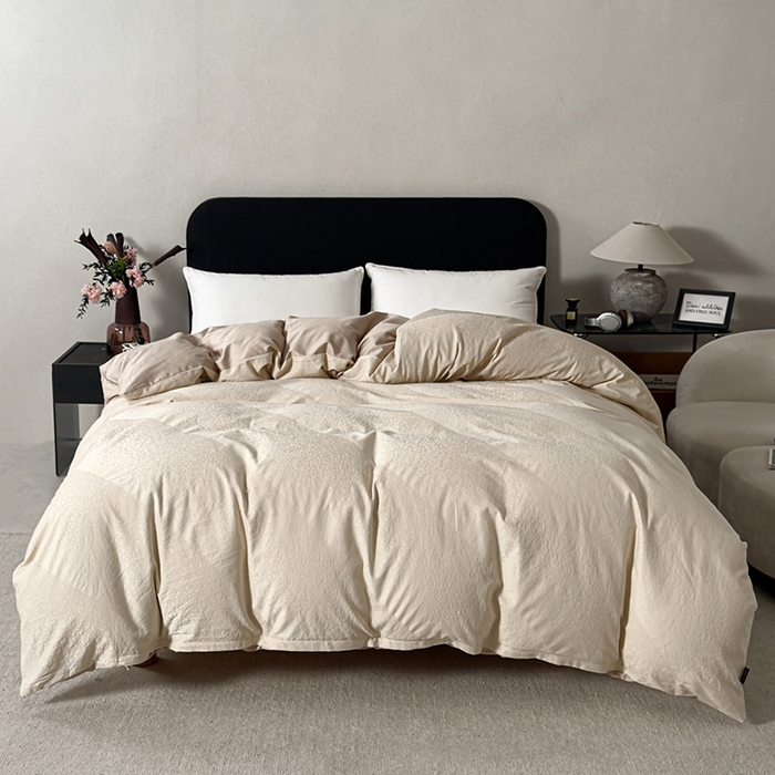 91家纺网 家纺一手货源 找家纺 富馨莱 2026新款100支长绒棉色织大提花四件套系列 爱庭-燕麦烤茶