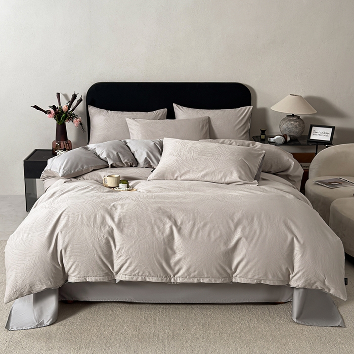 富馨莱 2026新款100支长绒棉色织大提花四件套系列 凤鸣-密合紫灰