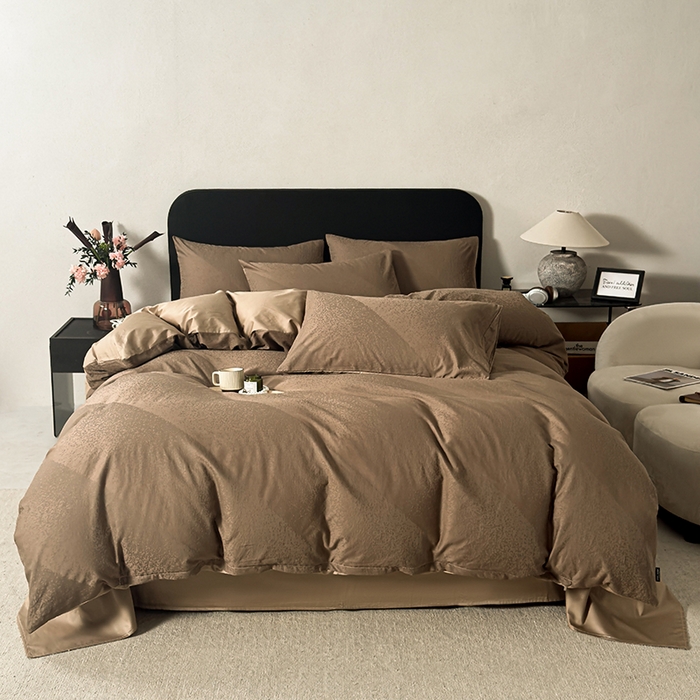 富馨莱 2026新款100支长绒棉色织大提花四件套系列 爱庭-摩卡棕