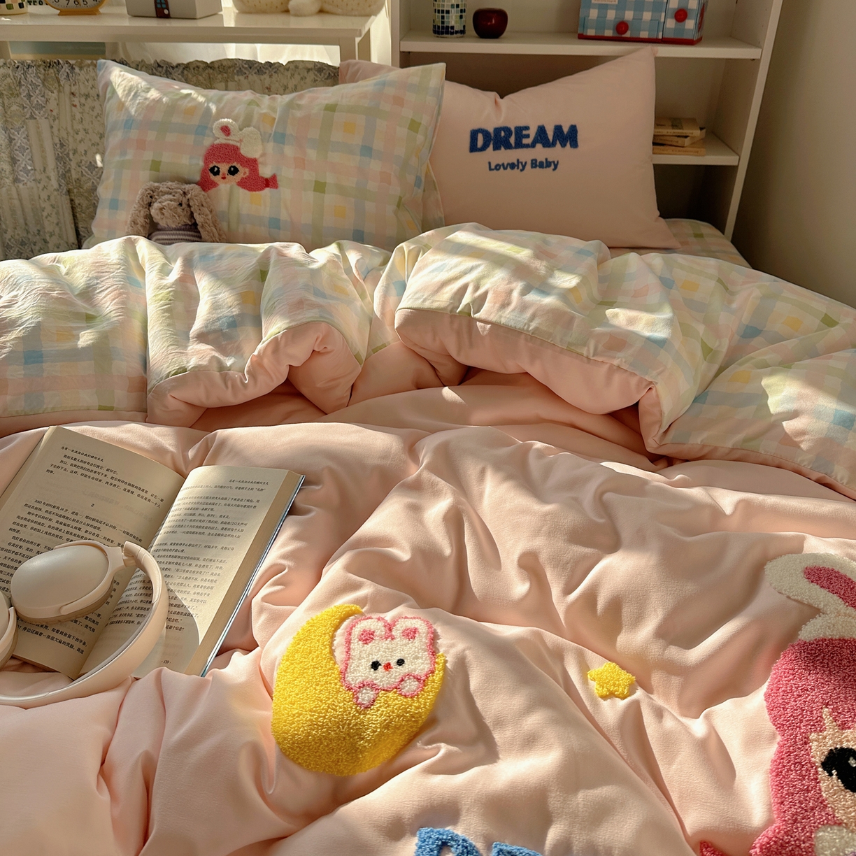 91家纺网 家纺一手货源 找家纺 贝扬思家纺 2026新款超软糯可爱系毛巾绣四件套系列 萝莉女孩