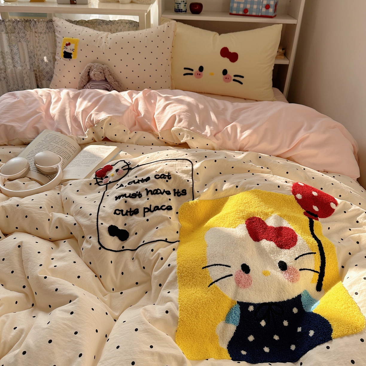 91家纺网 家纺一手货源 找家纺 贝扬思家纺 2026新款超软糯可爱系毛巾绣四件套系列 猫咪气球