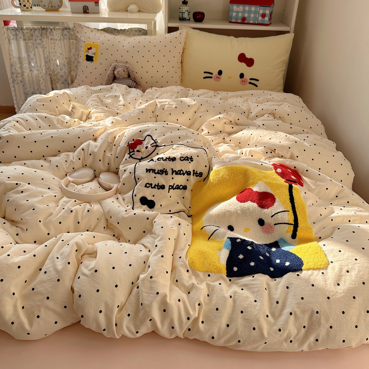 91家纺网 家纺一手货源 找家纺 贝扬思家纺 2026新款超软糯可爱系毛巾绣四件套系列 猫咪气球