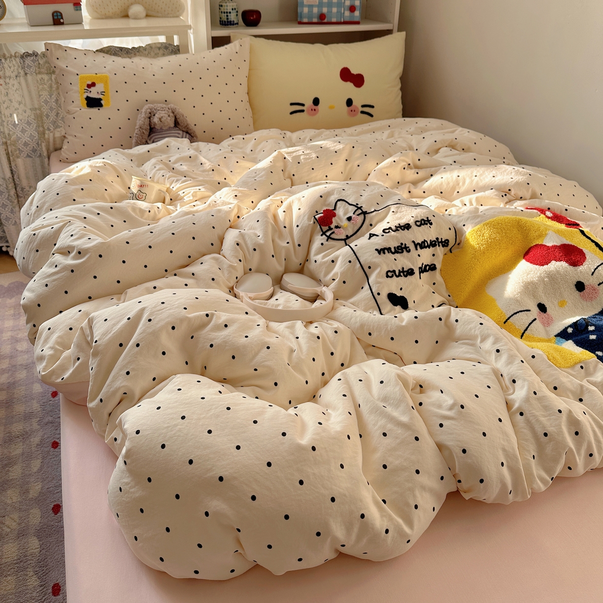 91家纺网 家纺一手货源 找家纺 贝扬思家纺 2026新款超软糯可爱系毛巾绣四件套系列 猫咪气球