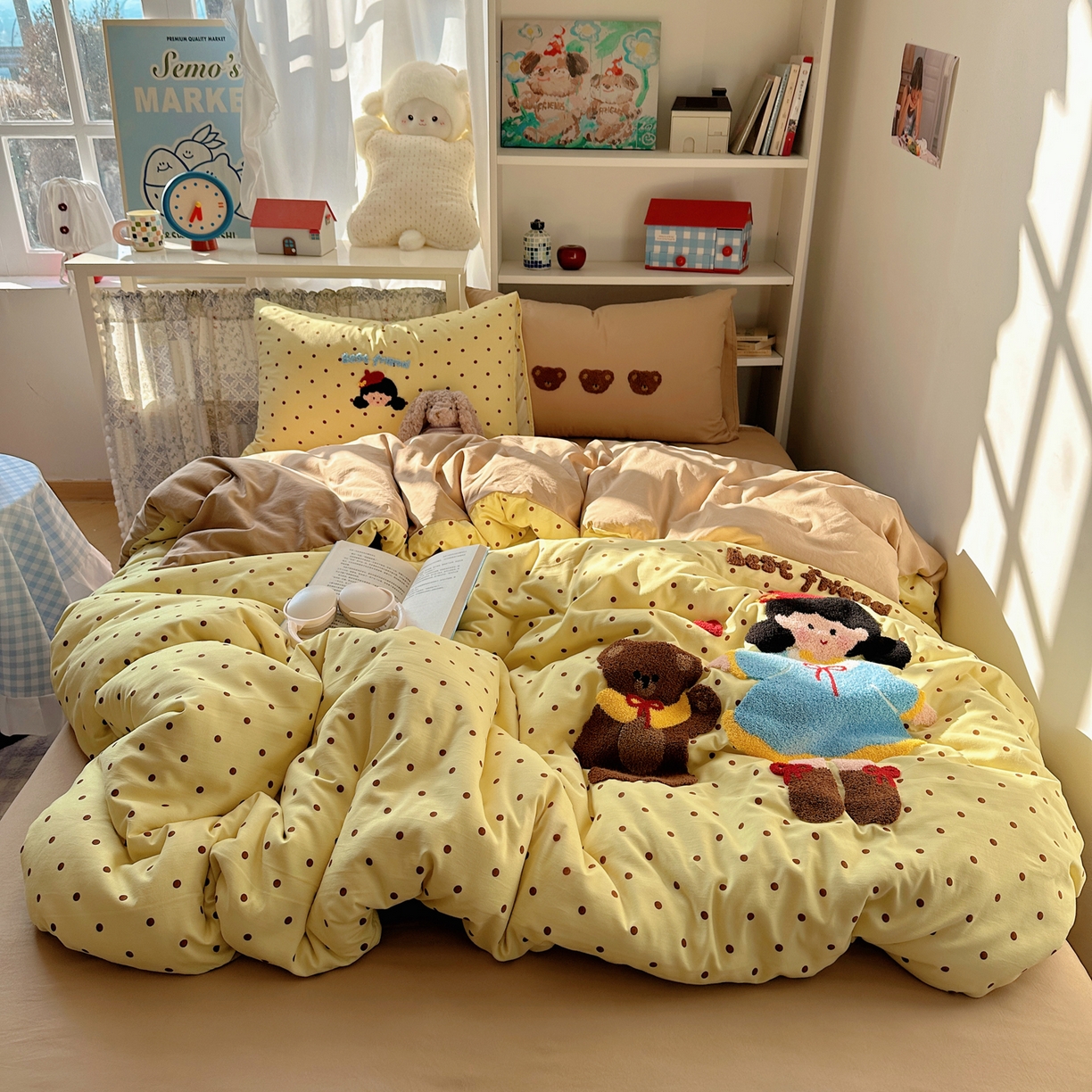 91家纺网 家纺一手货源 找家纺 贝扬思家纺 2026新款超软糯可爱系毛巾绣四件套系列 萌妹与熊