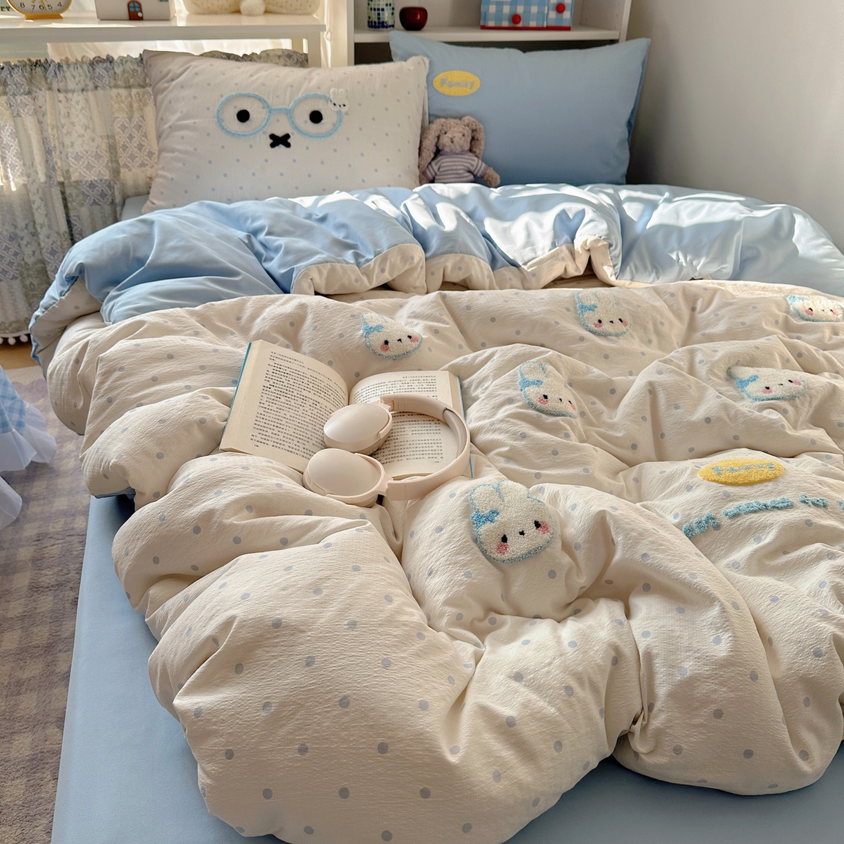 91家纺网 家纺一手货源 找家纺 贝扬思家纺 2026新款超软糯可爱系毛巾绣四件套系列 米菲集合