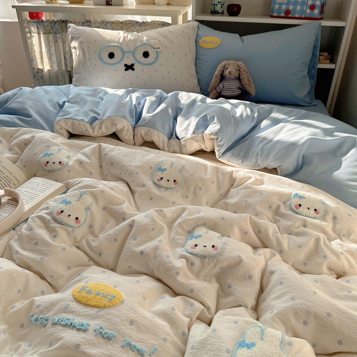 91家纺网 家纺一手货源 找家纺 贝扬思家纺 2026新款超软糯可爱系毛巾绣四件套系列 米菲集合