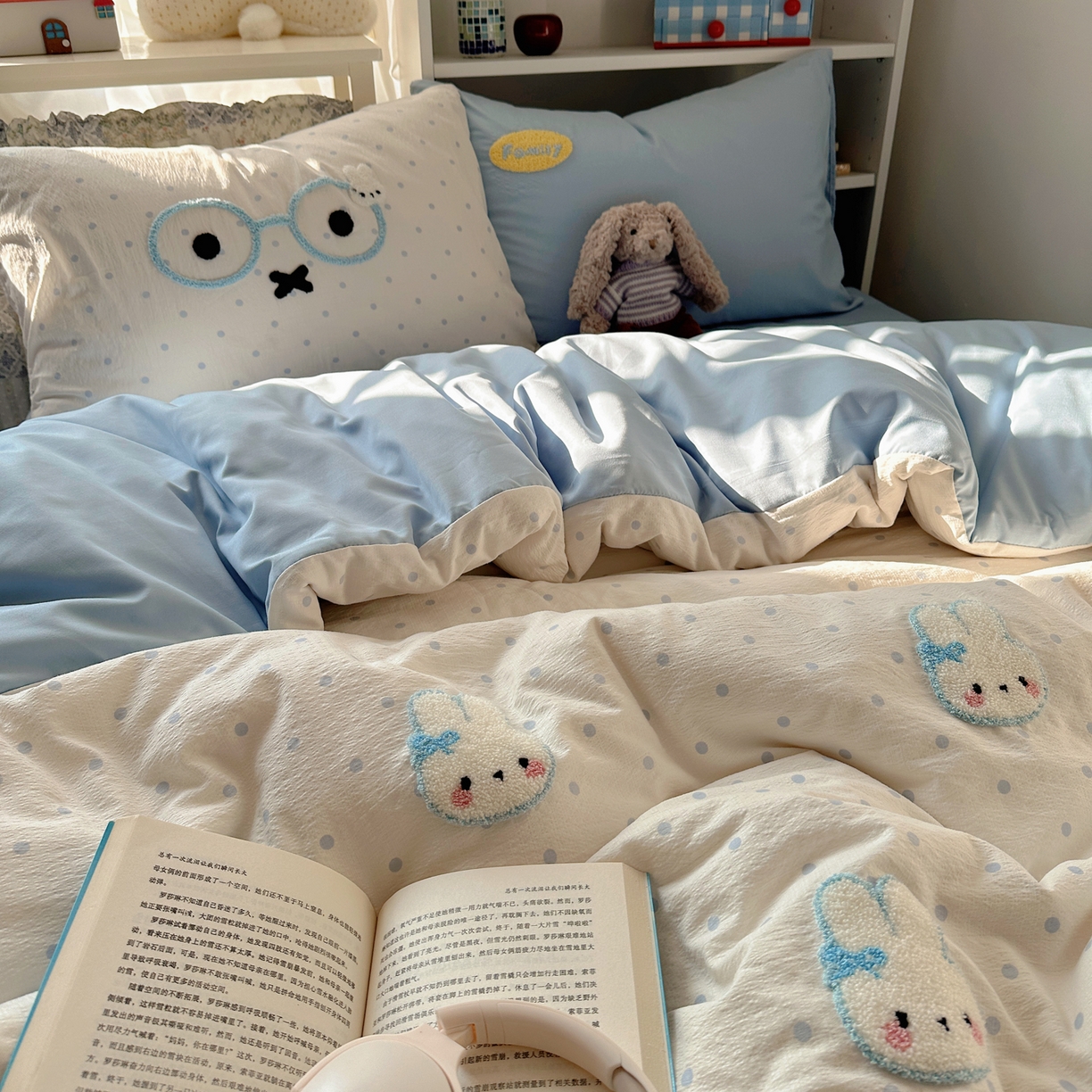 91家纺网 家纺一手货源 找家纺 贝扬思家纺 2026新款超软糯可爱系毛巾绣四件套系列 米菲集合