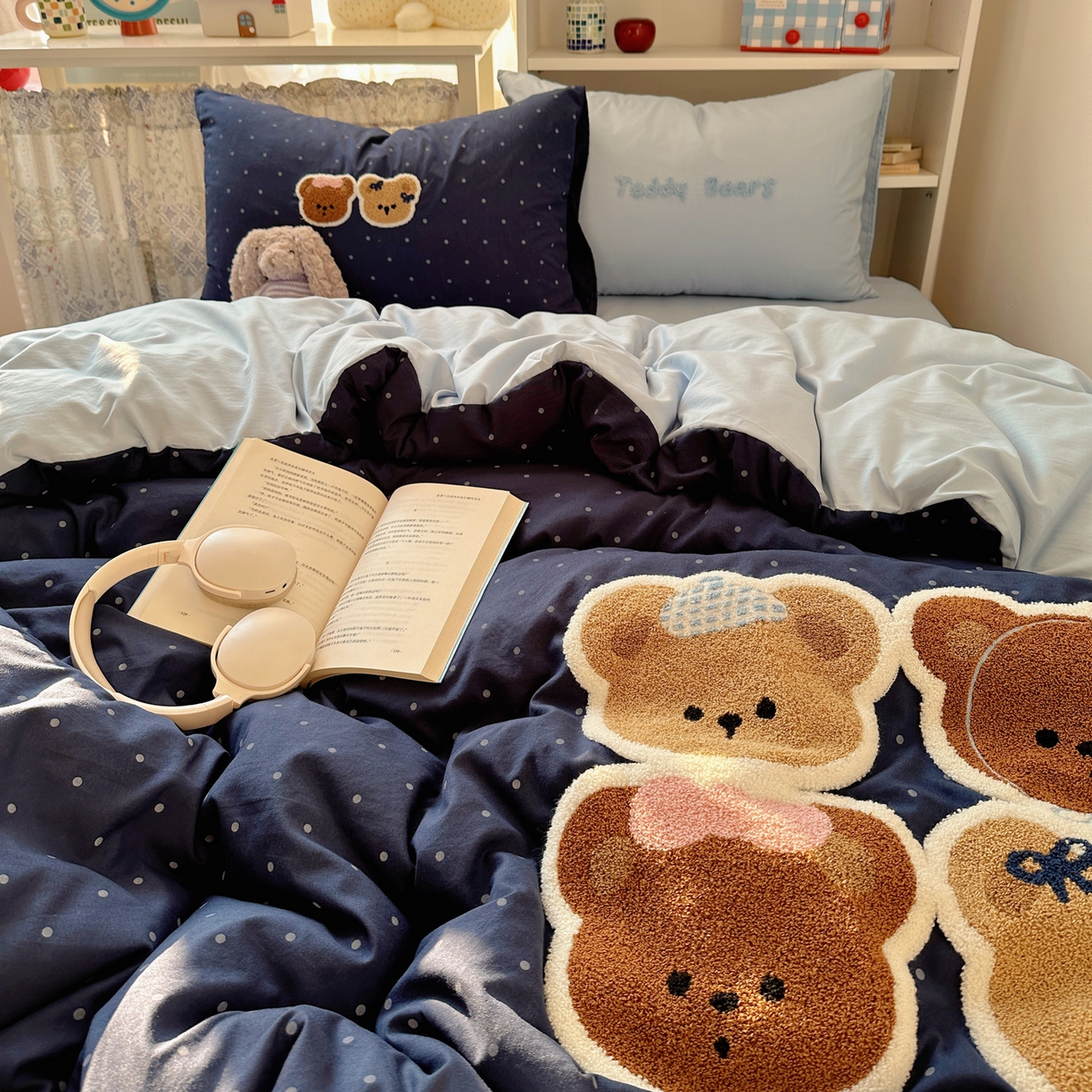 91家纺网 家纺一手货源 找家纺 贝扬思家纺 2026新款超软糯可爱系毛巾绣四件套系列 四只小熊