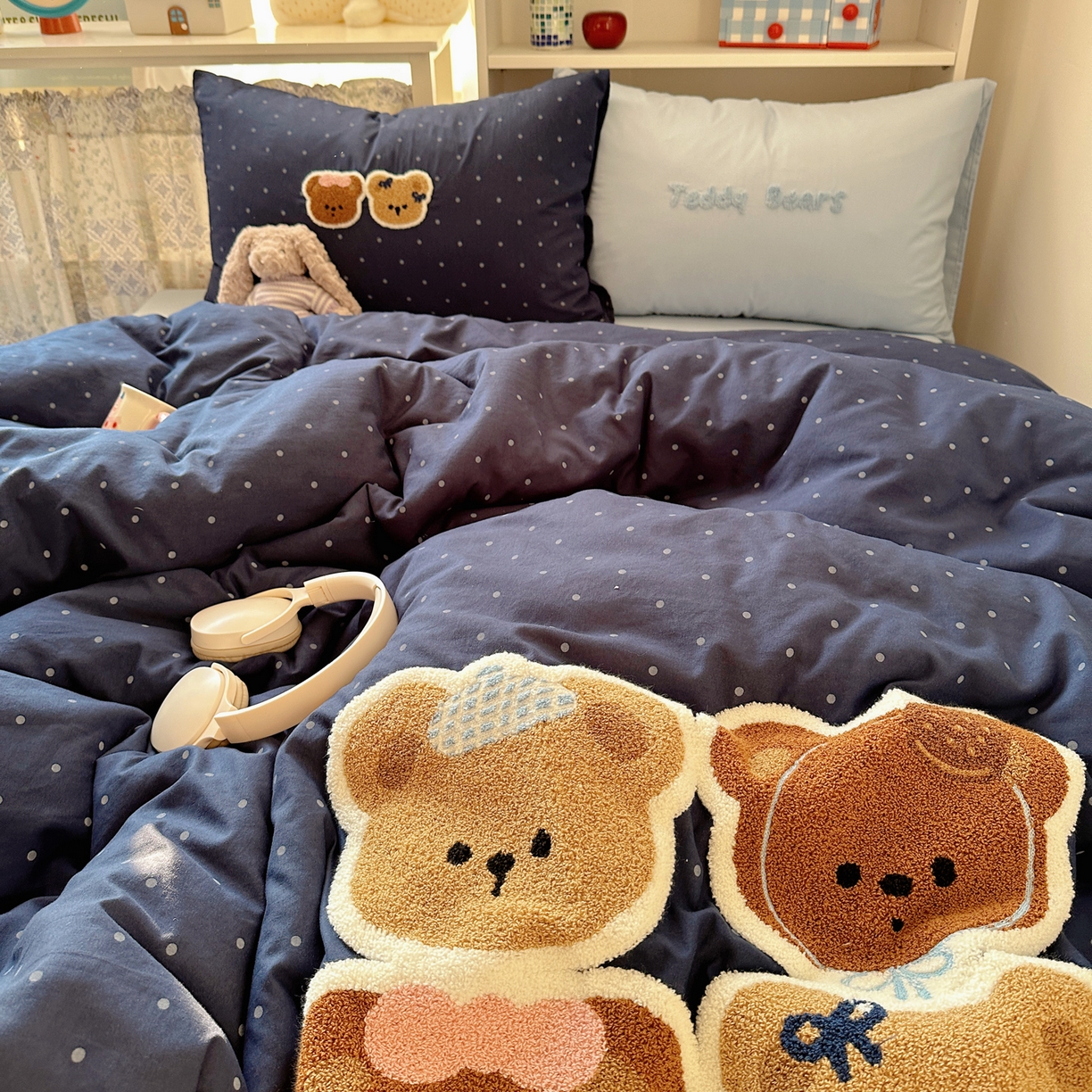 91家纺网 家纺一手货源 找家纺 贝扬思家纺 2026新款超软糯可爱系毛巾绣四件套系列 四只小熊