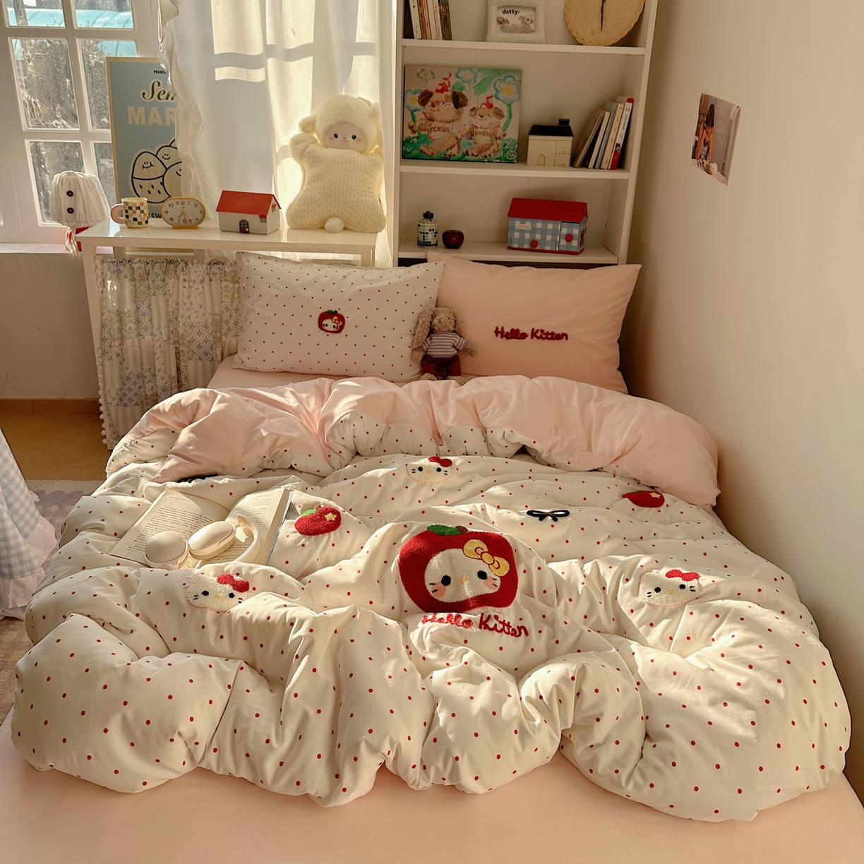 91家纺网 家纺一手货源 找家纺 贝扬思家纺 2026新款超软糯可爱系毛巾绣四件套系列 小苹猫咪