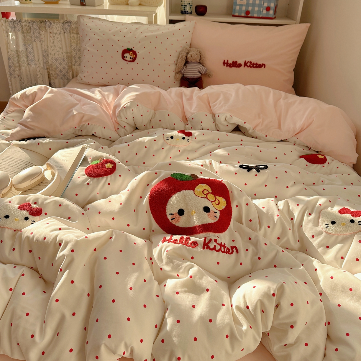 91家纺网 家纺一手货源 找家纺 贝扬思家纺 2026新款超软糯可爱系毛巾绣四件套系列 小苹猫咪