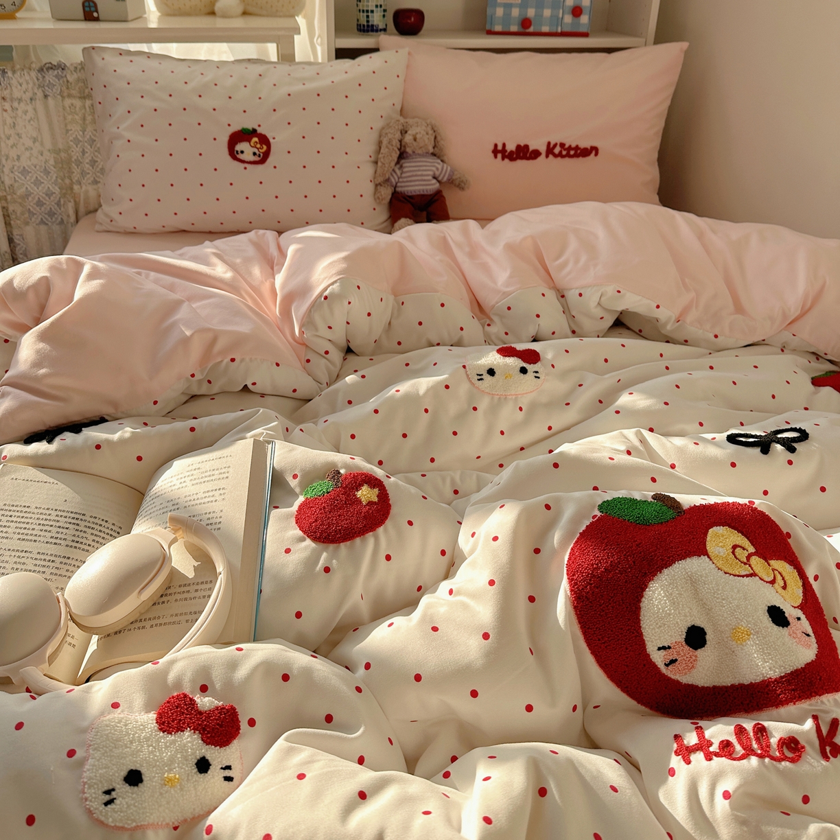 91家纺网 家纺一手货源 找家纺 贝扬思家纺 2026新款超软糯可爱系毛巾绣四件套系列 小苹猫咪