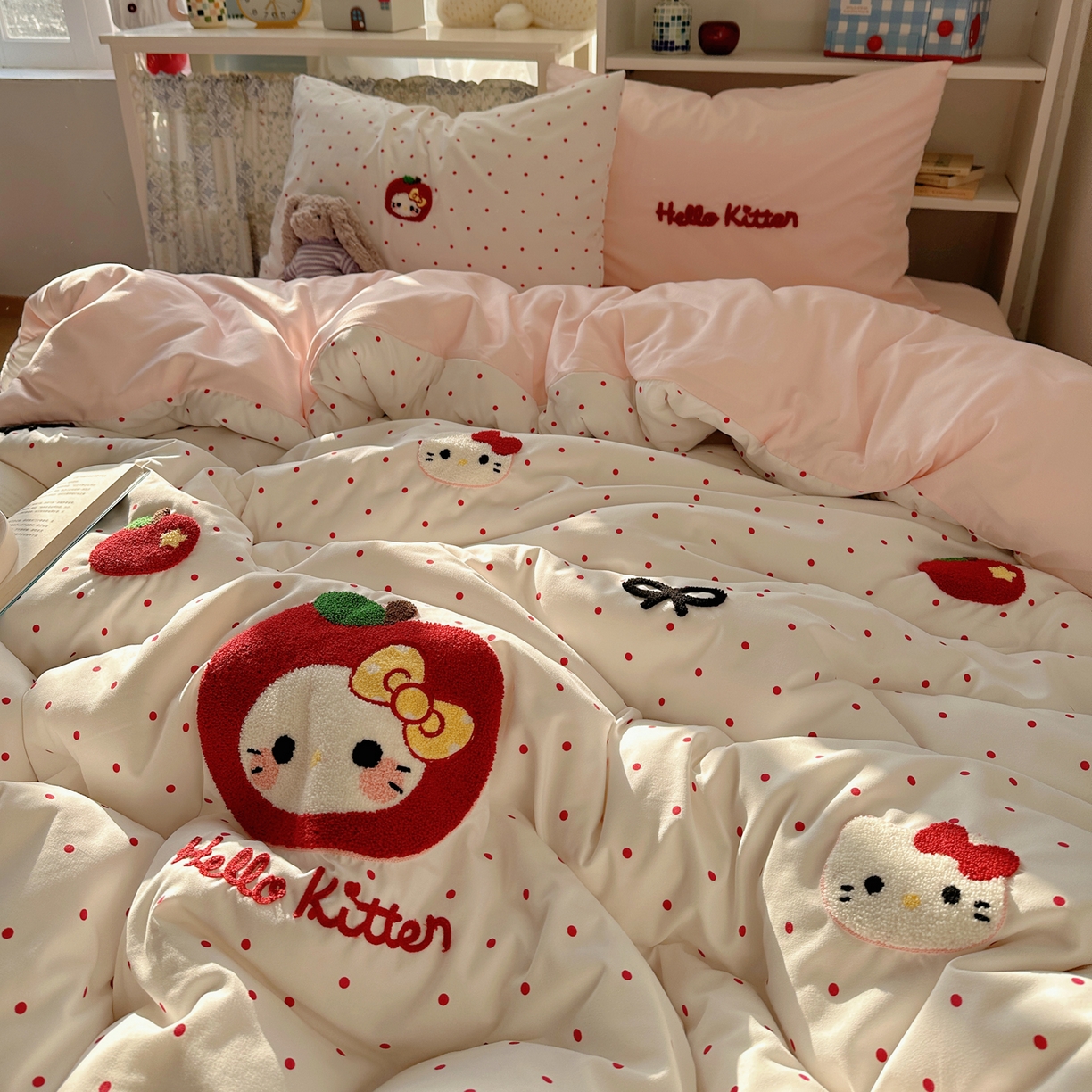 91家纺网 家纺一手货源 找家纺 贝扬思家纺 2026新款超软糯可爱系毛巾绣四件套系列 小苹猫咪