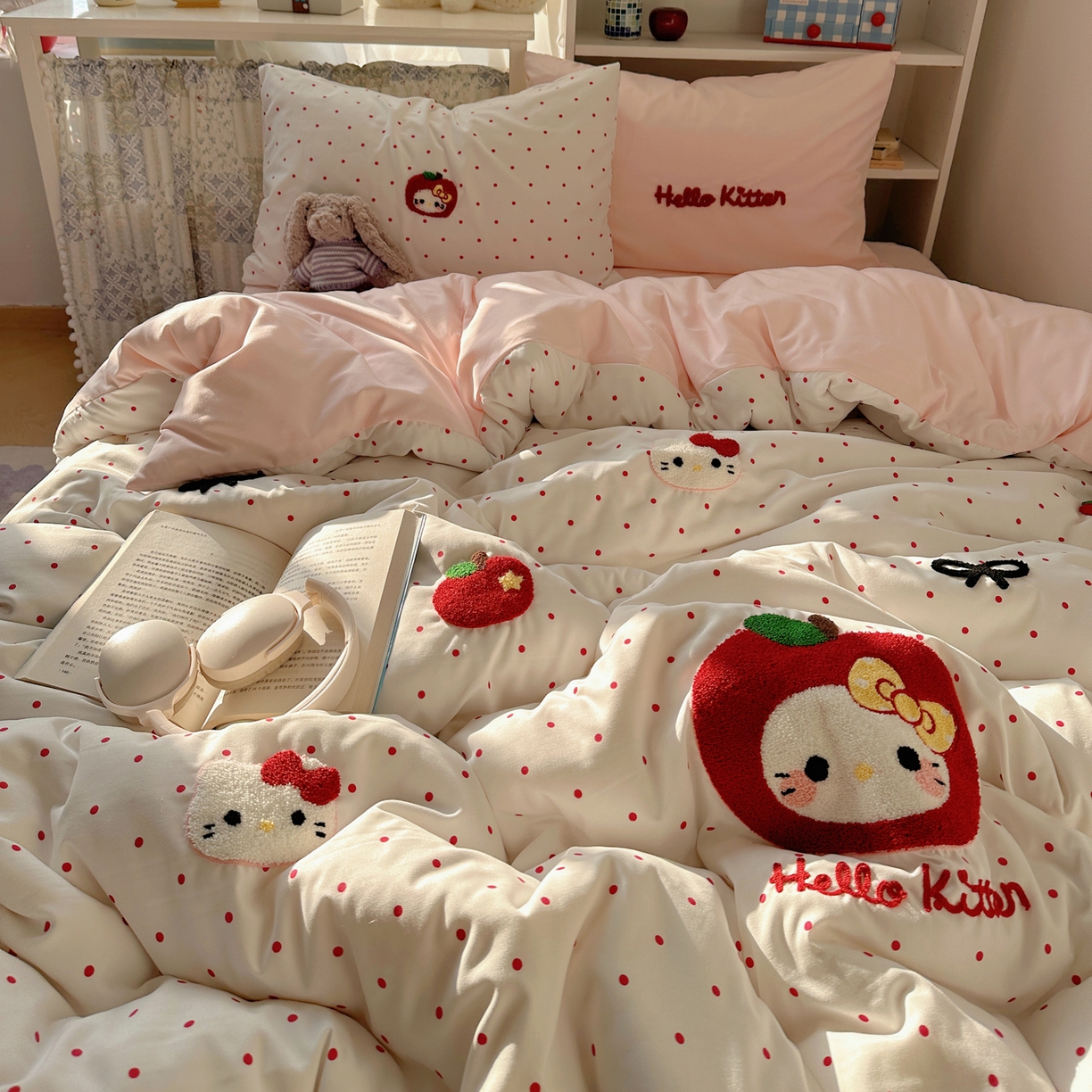 91家纺网 家纺一手货源 找家纺 贝扬思家纺 2026新款超软糯可爱系毛巾绣四件套系列 小苹猫咪