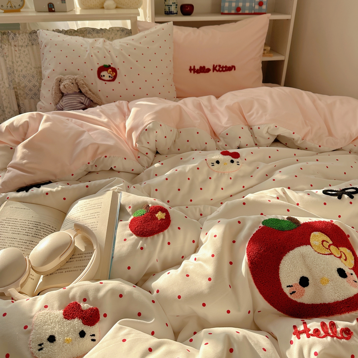 91家纺网 家纺一手货源 找家纺 贝扬思家纺 2026新款超软糯可爱系毛巾绣四件套系列 小苹猫咪