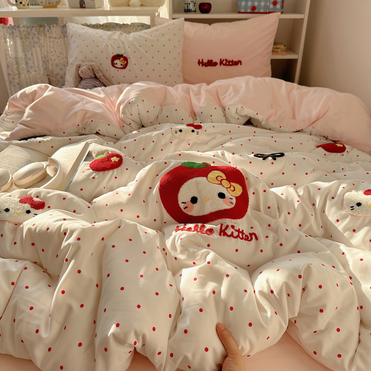 91家纺网 家纺一手货源 找家纺 贝扬思家纺 2026新款超软糯可爱系毛巾绣四件套系列 小苹猫咪