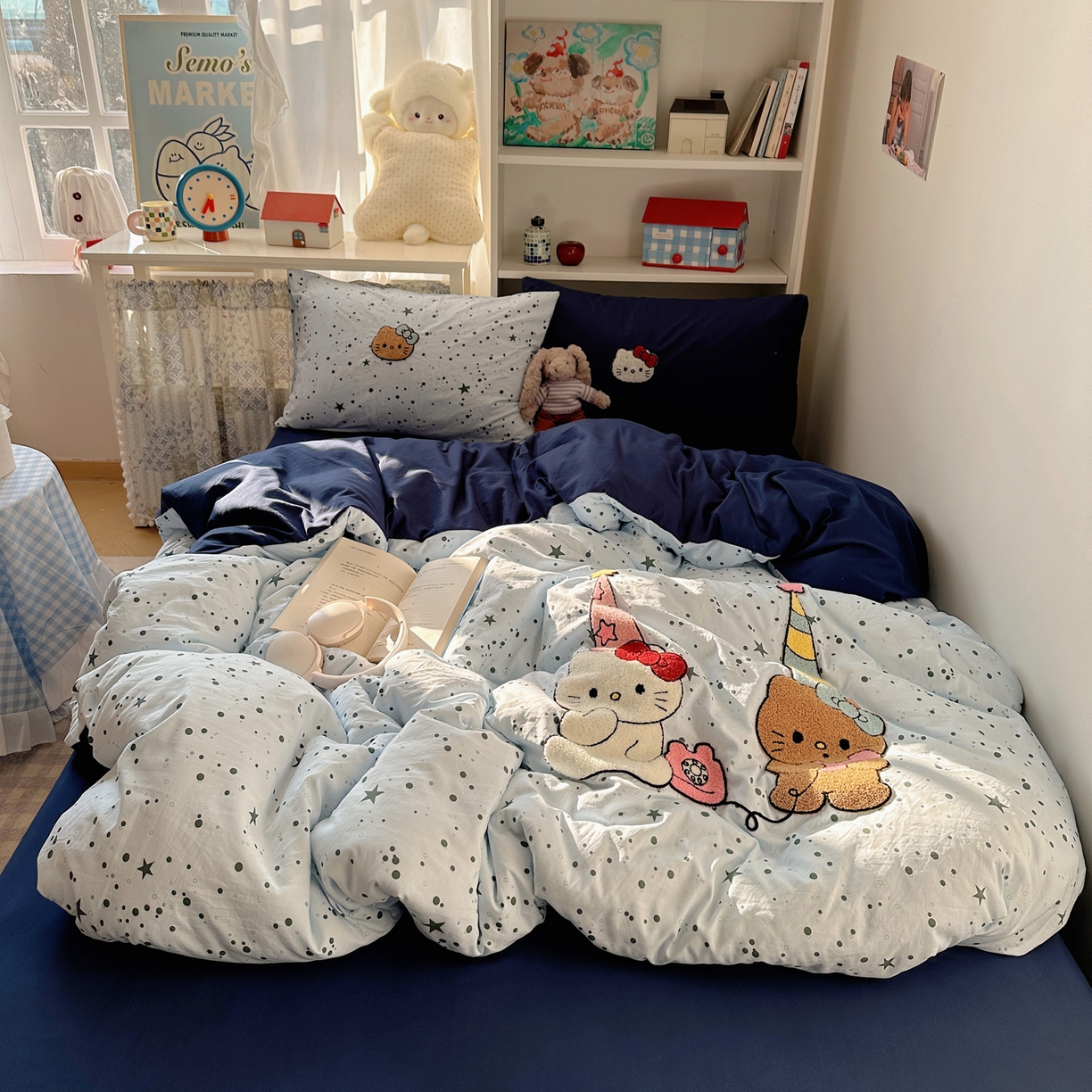 91家纺网 家纺一手货源 找家纺 贝扬思家纺 2026新款超软糯可爱系毛巾绣四件套系列 约会猫咪