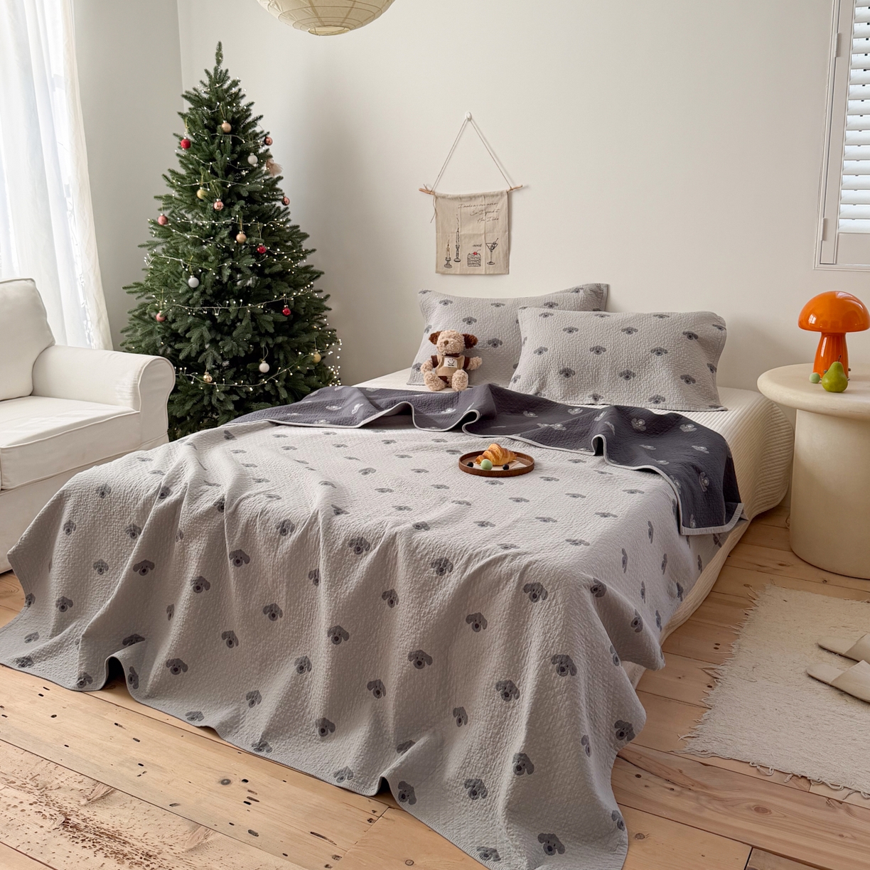 91家纺网 家纺一手货源 找家纺 （总）沐瑟家纺 2026新款纯棉四层纱布枕巾-叮叮狗和浅跳兔