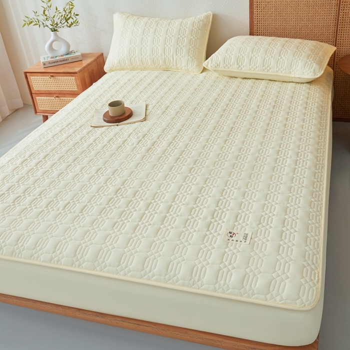 91家纺网 家纺一手货源 找家纺 邵依家纺 2026新款原棉防水床笠系列 菱格豆青