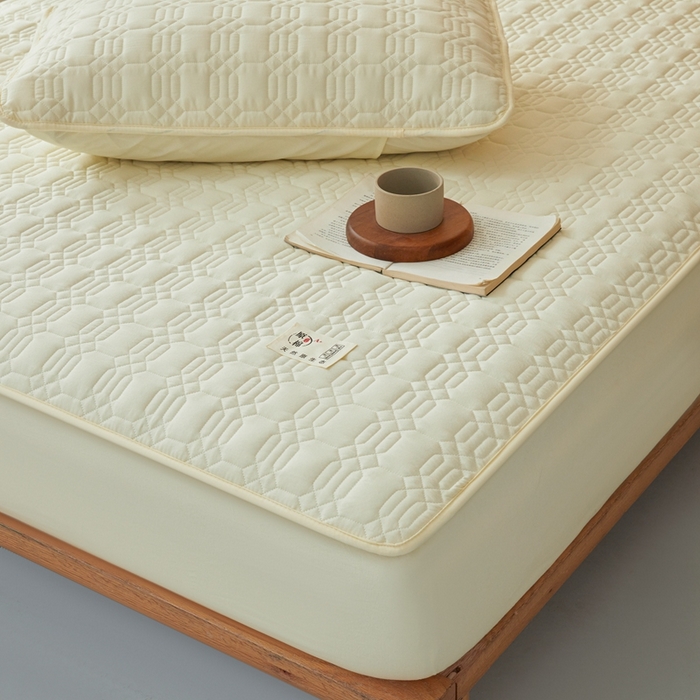 91家纺网 家纺一手货源 找家纺 邵依家纺 2026新款原棉防水床笠系列 菱格豆青