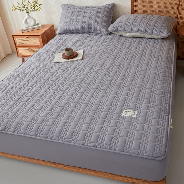 91家纺网 家纺一手货源 找家纺 邵依家纺 2026新款原棉防水床笠系列 菱格深灰