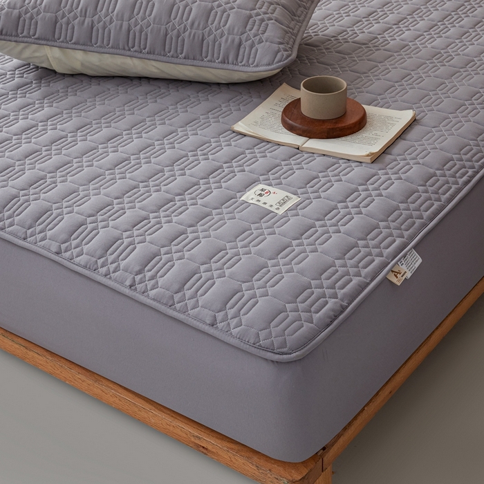 91家纺网 家纺一手货源 找家纺 邵依家纺 2026新款原棉防水床笠系列 菱格深灰