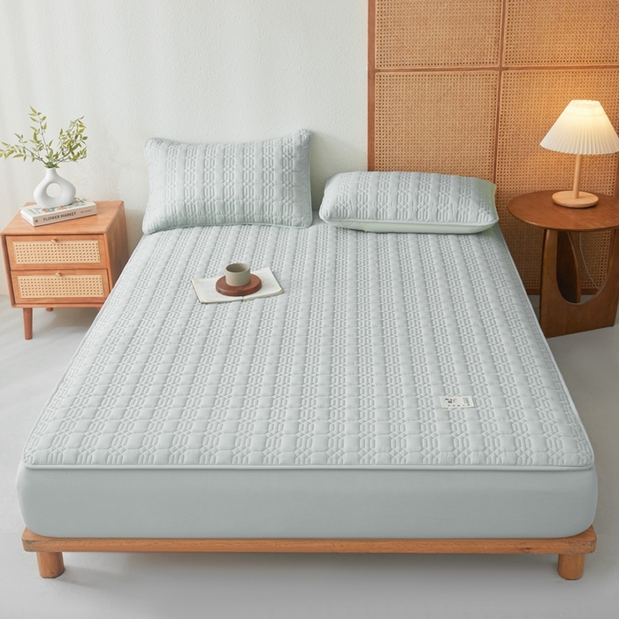 91家纺网 家纺一手货源 找家纺 邵依家纺 2026新款原棉防水床笠系列 菱格烟灰