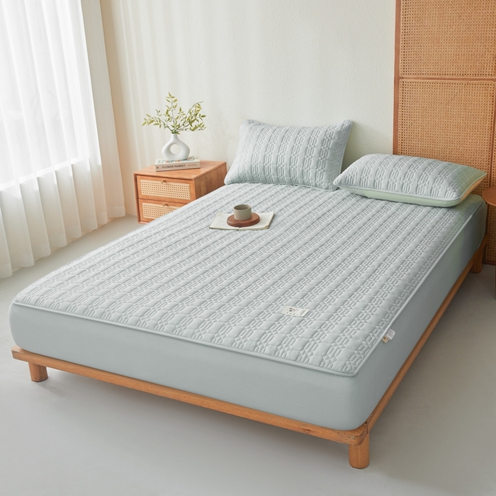 91家纺网 家纺一手货源 找家纺 邵依家纺 2026新款原棉防水床笠系列 菱格烟灰