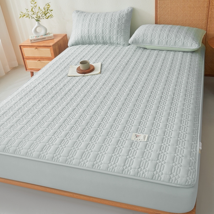 91家纺网 家纺一手货源 找家纺 邵依家纺 2026新款原棉防水床笠系列 菱格烟灰